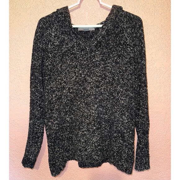 Eddie Bauer Lounge Sweater - Women's Small - V Neck Hooded Pullover - Black Grey - Picture 1 of 4